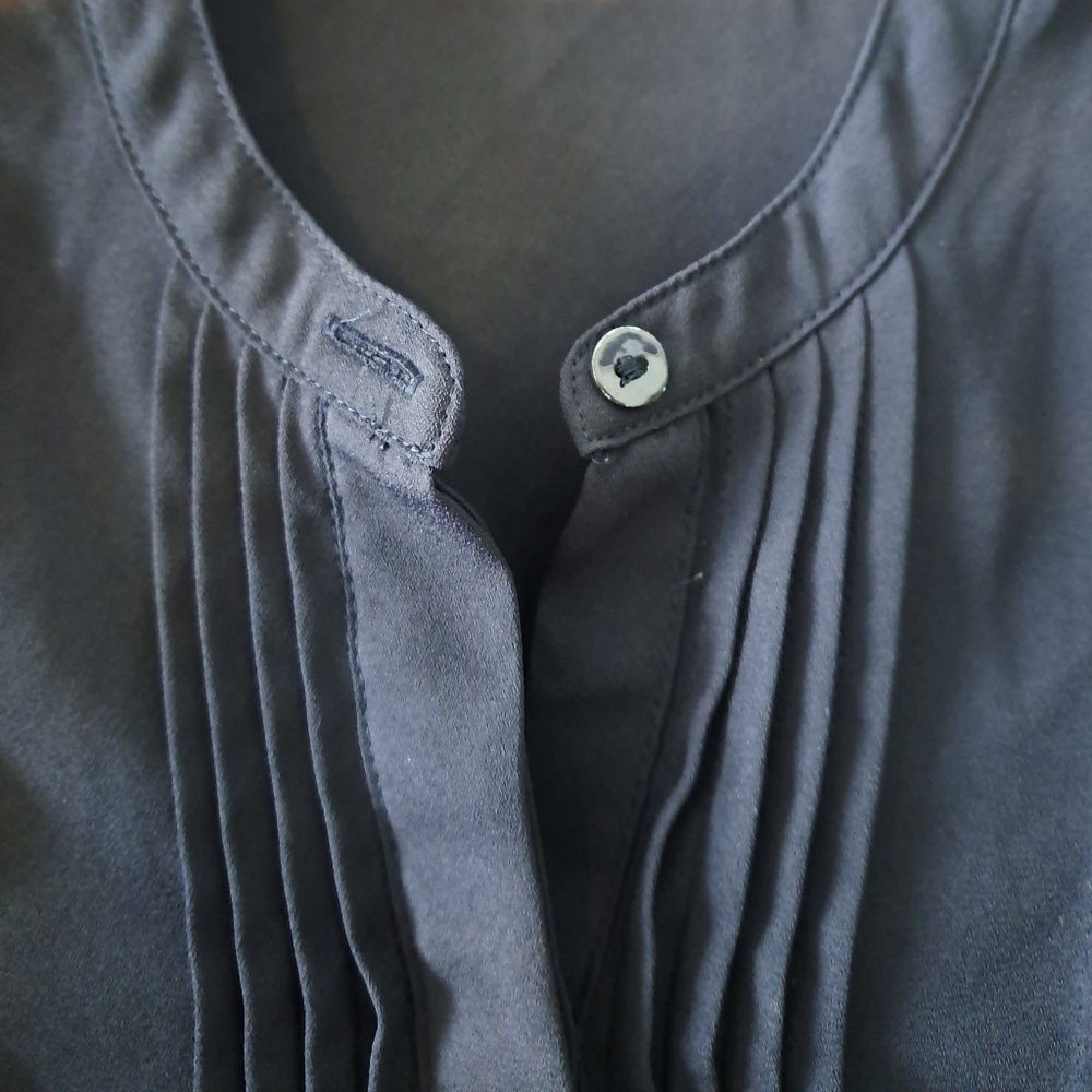 Navy Blue Express Button Up Blouse with Detailed Front - Picture 5 of 6